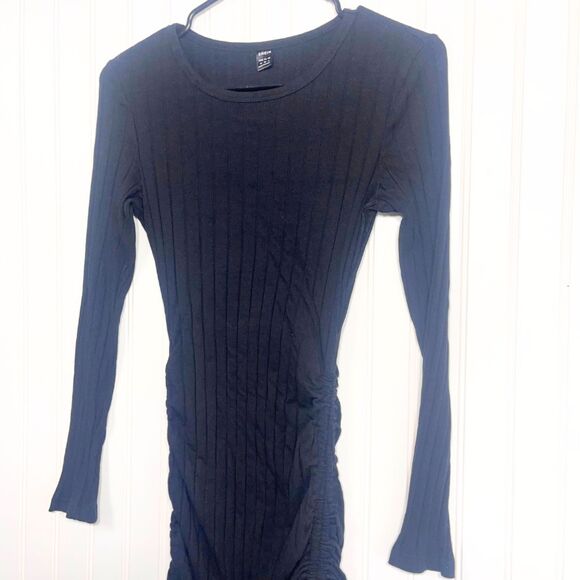 SHEIN - Black Marled Ribbed Knit Drawstring Side-Bodycon-Dress Size M (6) - Picture 3 of 11